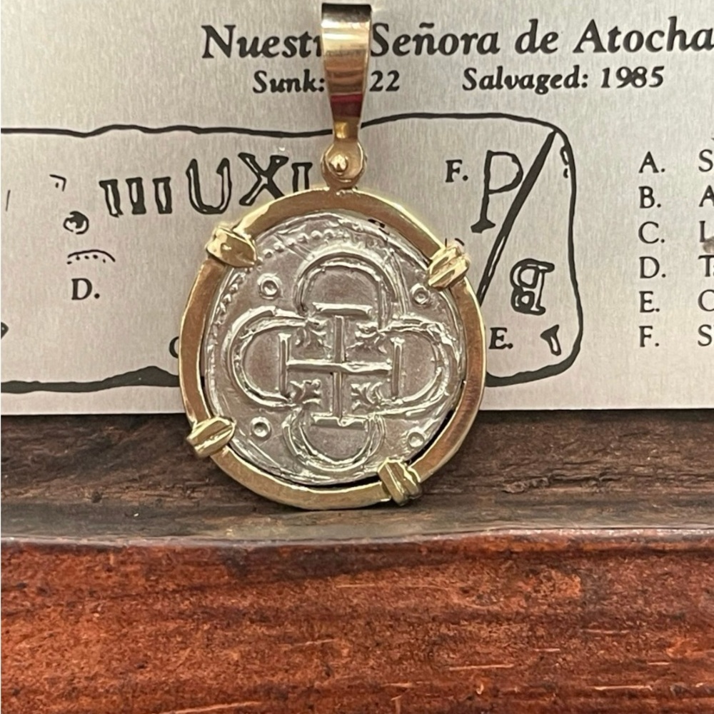 Atocha 14k Gold and 925 Silver Coin Pendant